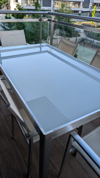 Mesa y 6 Sillas Terraza Aluminio y Cristal