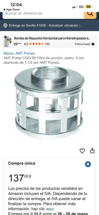 Filtro de succión metálico