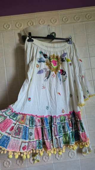 Abito boho ricamato taglia unica spalle scoperte