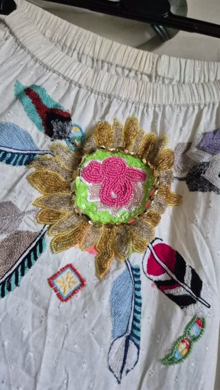 Abito boho ricamato taglia unica spalle scoperte