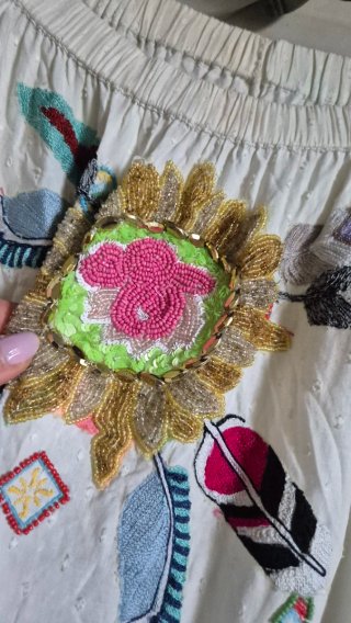 Abito boho ricamato taglia unica spalle scoperte