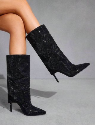 Botas tacón lentejuelas negras talla 41