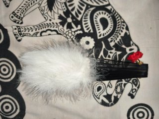 Abanico de plumas blanco y negro