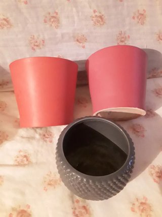 Lote 3 Macetas Barro Gris y Rosa