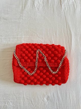 Borsetta pochette crochet rossa punto nocciolino