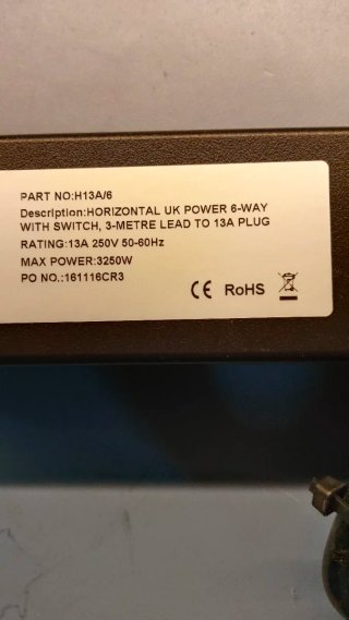 Regleta Rack 6 Enchufes con Interruptor inglés