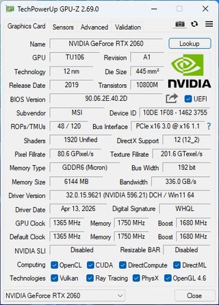 MSI NVIDIA GeForce RTX 2060 6GB