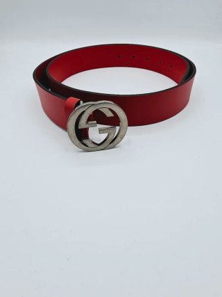 Cintura Gucci Rosso Fibbia GG Argentata. Nuovo