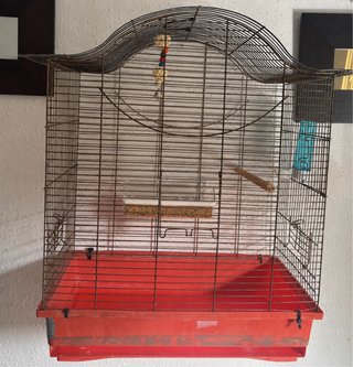 Jaula para pájaros negra y roja
