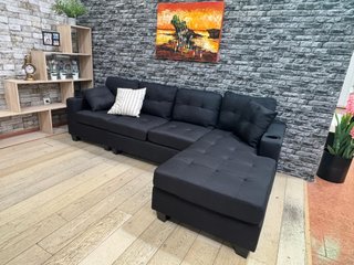 Sofá Chaise Longue Negro 243cm Tela