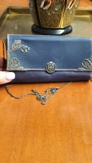 Portafoglio antico pelle e argento 925