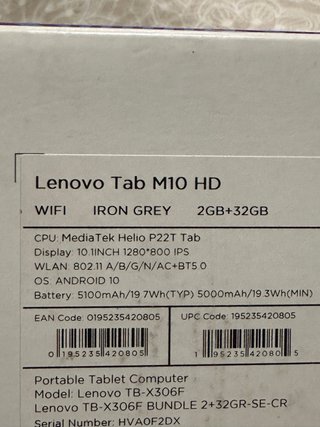 Tablet Lenovo M10 HD Negra/Gris