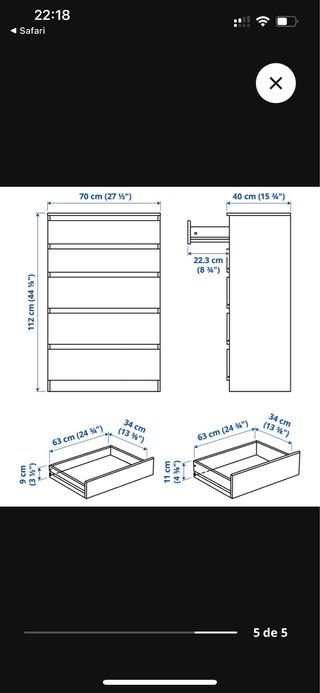Cómoda 5 cajones IKEA KULLEN blanca