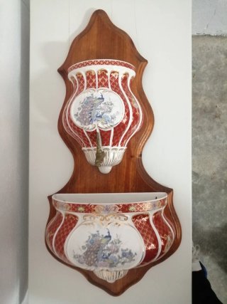 Fuente de pared decorativa porcelana y madera