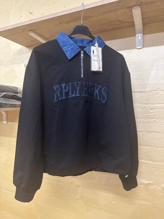 Felpa nera colletto denim zip nuova