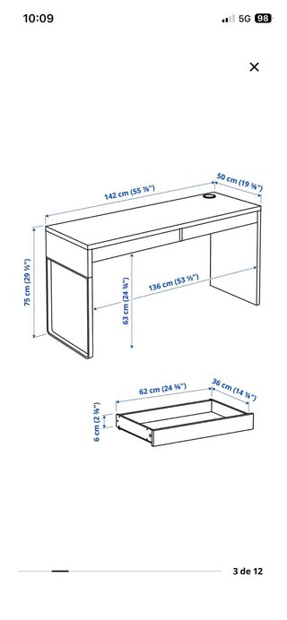 Mesa Escritorio Ikea MICKE Blanca 142x50cm