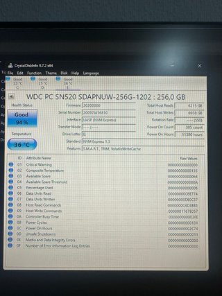 SSD Western Digital PC SN520 NVMe 256GB 94%