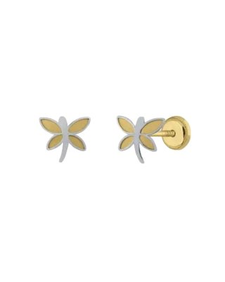 Pendientes Oro Blanco y Amarillo Libélula