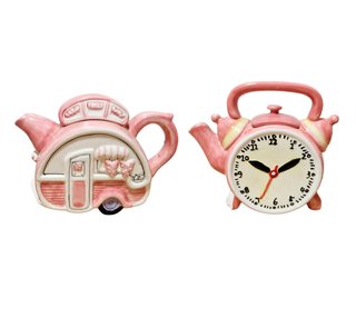 Juego de 2 teteras decorativas rosas