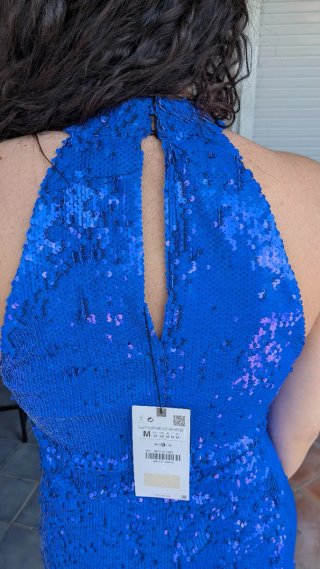 Vestito Zara lungo paillettes blu con spacco nuovo