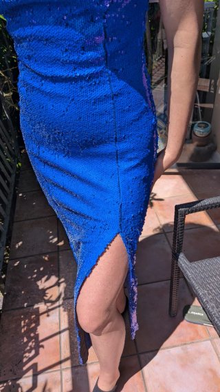 Vestito Zara lungo paillettes blu con spacco nuovo