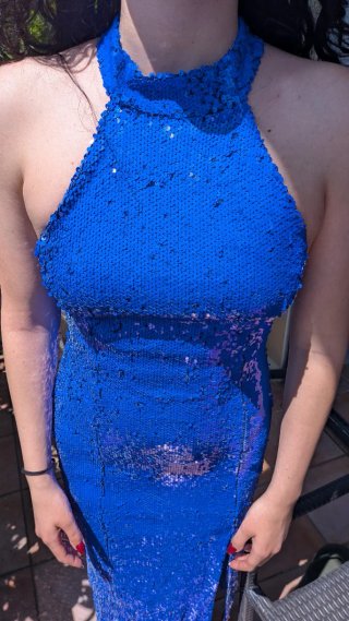 Vestito Zara lungo paillettes blu con spacco nuovo