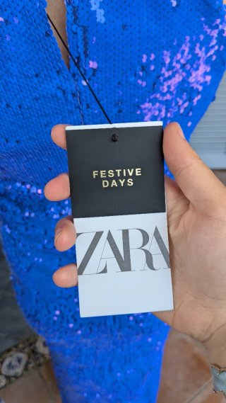 Vestito Zara lungo paillettes blu con spacco nuovo