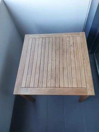 Mesa madera y 2 sillas aluminio jardín/terraza.