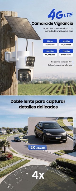 Camara Vigilancia 4G Exterior Panel Solar 2K NUEVA