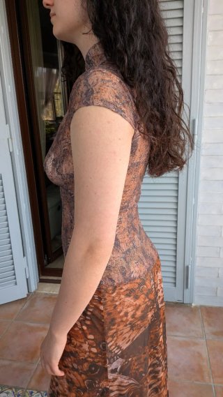 Vestito lungo fantasia vedo non vedo con spacco