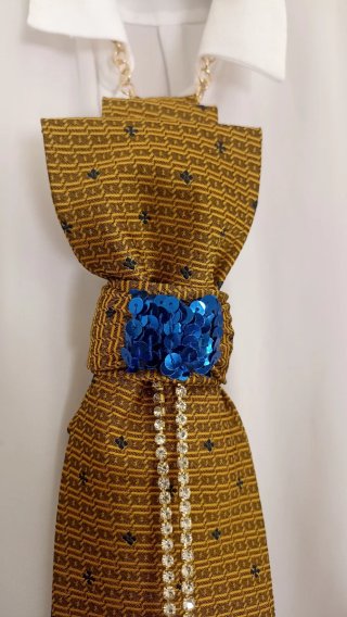 Cravatta gioiello giallo, écru intenso e blu