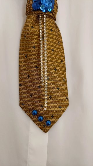 Cravatta gioiello giallo, écru intenso e blu