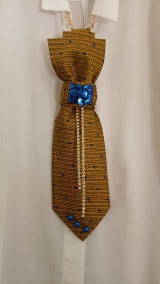 Cravatta gioiello giallo, écru intenso e blu