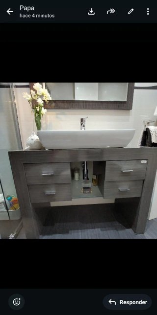 Mueble de baño 1m x 40cm con lavabo y espejo.