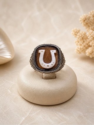Anello uomo cammeo ferro argento 925 brunito