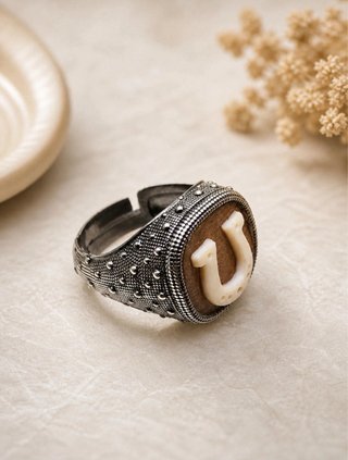 Anello uomo cammeo ferro argento 925 brunito
