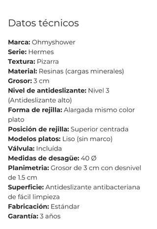 Plato ducha resina blanco modelo Hermes 200x80x3cm