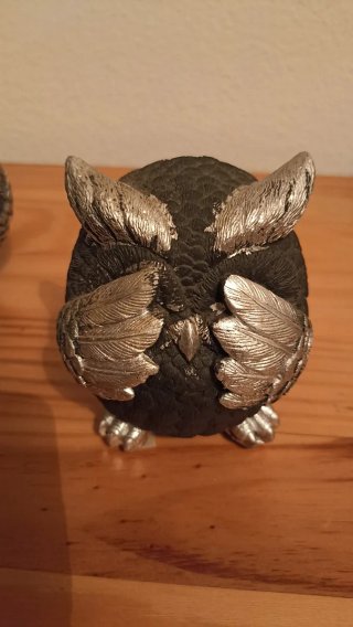 Set di 3 gufi decorativi neri e argentati