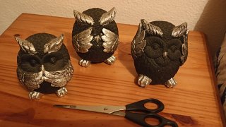 Set di 3 gufi decorativi neri e argentati