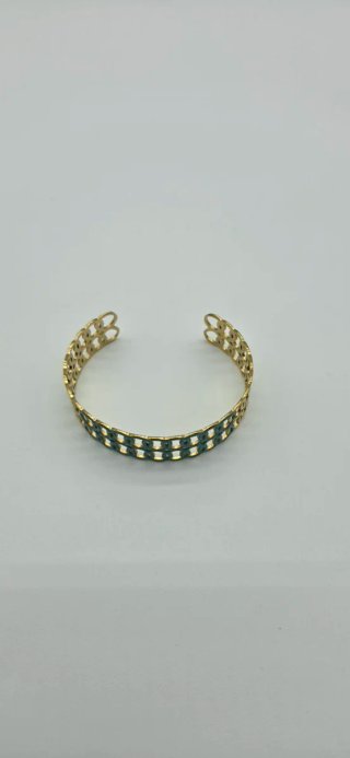 Pulsera Acero Quirúrgico Oro y Turquesa