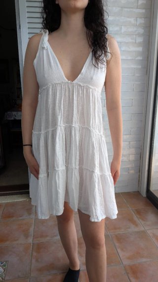 Vestito bianco spalline annodate 100% cotone