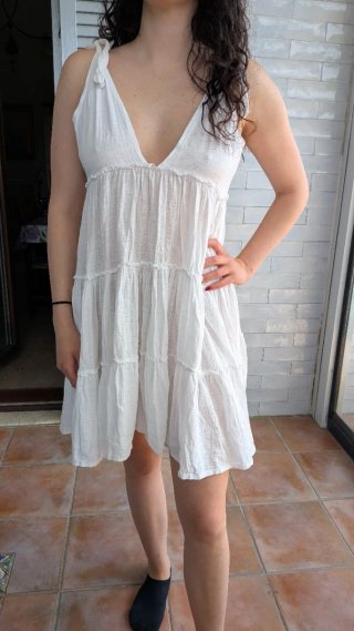 Vestito bianco spalline annodate 100% cotone