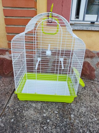 Jaula para pájaros blanca y verde