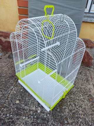 Jaula para pájaros blanca y verde