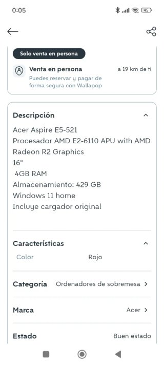 Ordenador portátil Acer rojo