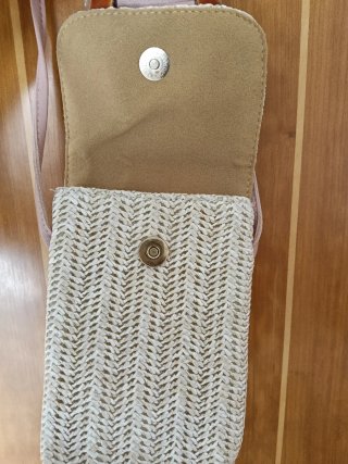 Bolso para móvil tejido beige y rosa
