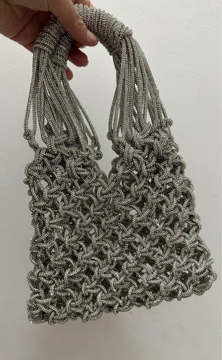 Borsa gioiello con sacchetto grigio perla