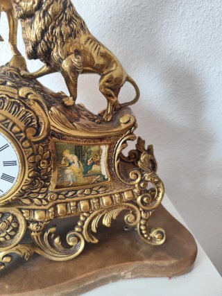 Reloj Bronce Antiguo Toro y León | Escultura Deco