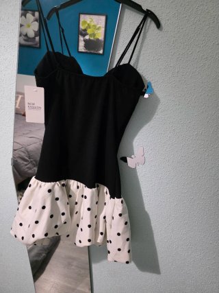 Vestido mini bubble blanco y negro