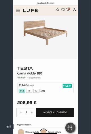 Estructura cama LUFE King de madera 180x190cm